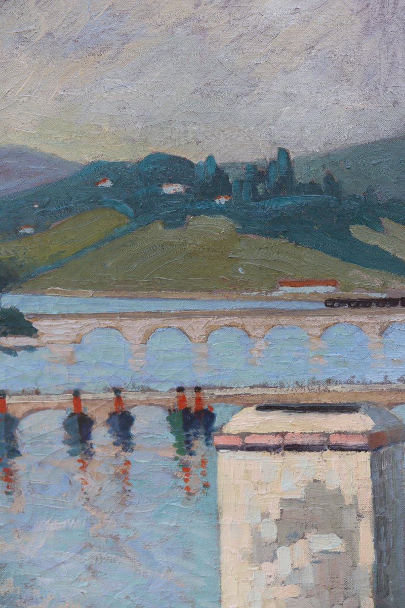ECOLE FRANCAISE VERS 1930 : « LE PORT DE CIBOURE DEPUIS LES TOITS »-photo-4