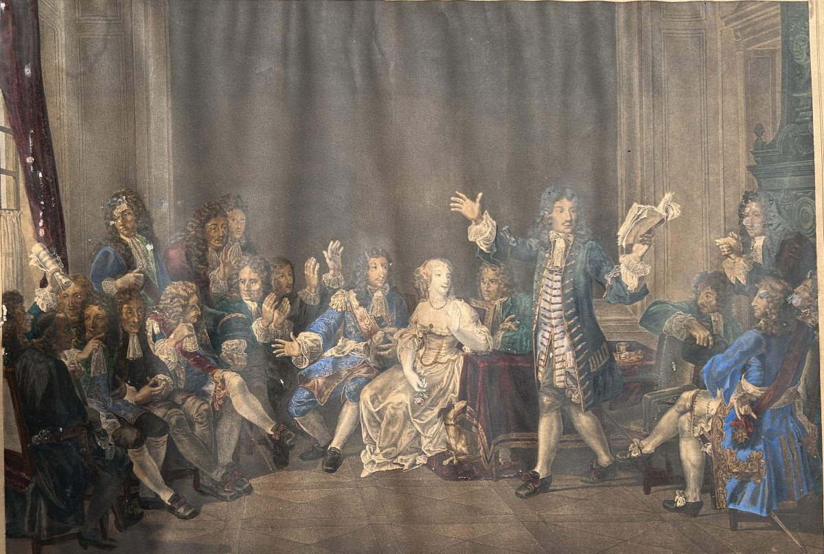 Large Colored Lithograph Of "molière," In An Empire-style Frame.-photo-3