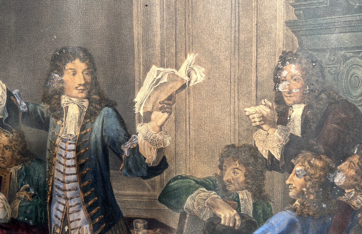 Large Colored Lithograph Of "molière," In An Empire-style Frame.-photo-4