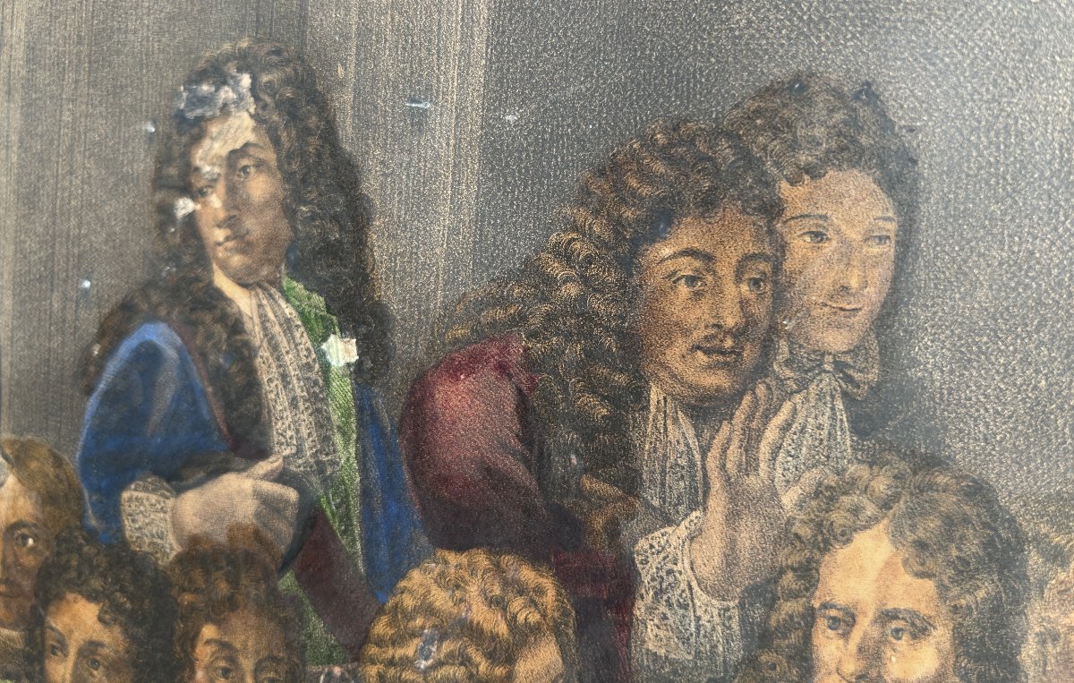 Large Colored Lithograph Of "molière," In An Empire-style Frame.-photo-1