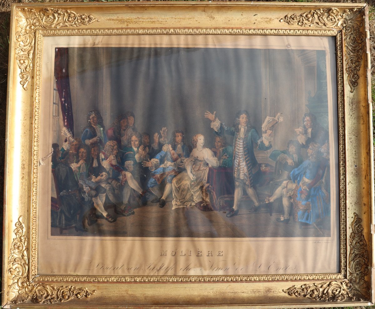 Large Colored Lithograph Of "molière," In An Empire-style Frame.