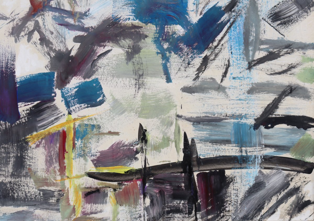 REINE BILORA (1927-2019) : GRANDE ABSTRACTION  « LE PETIT MATIN »-photo-1