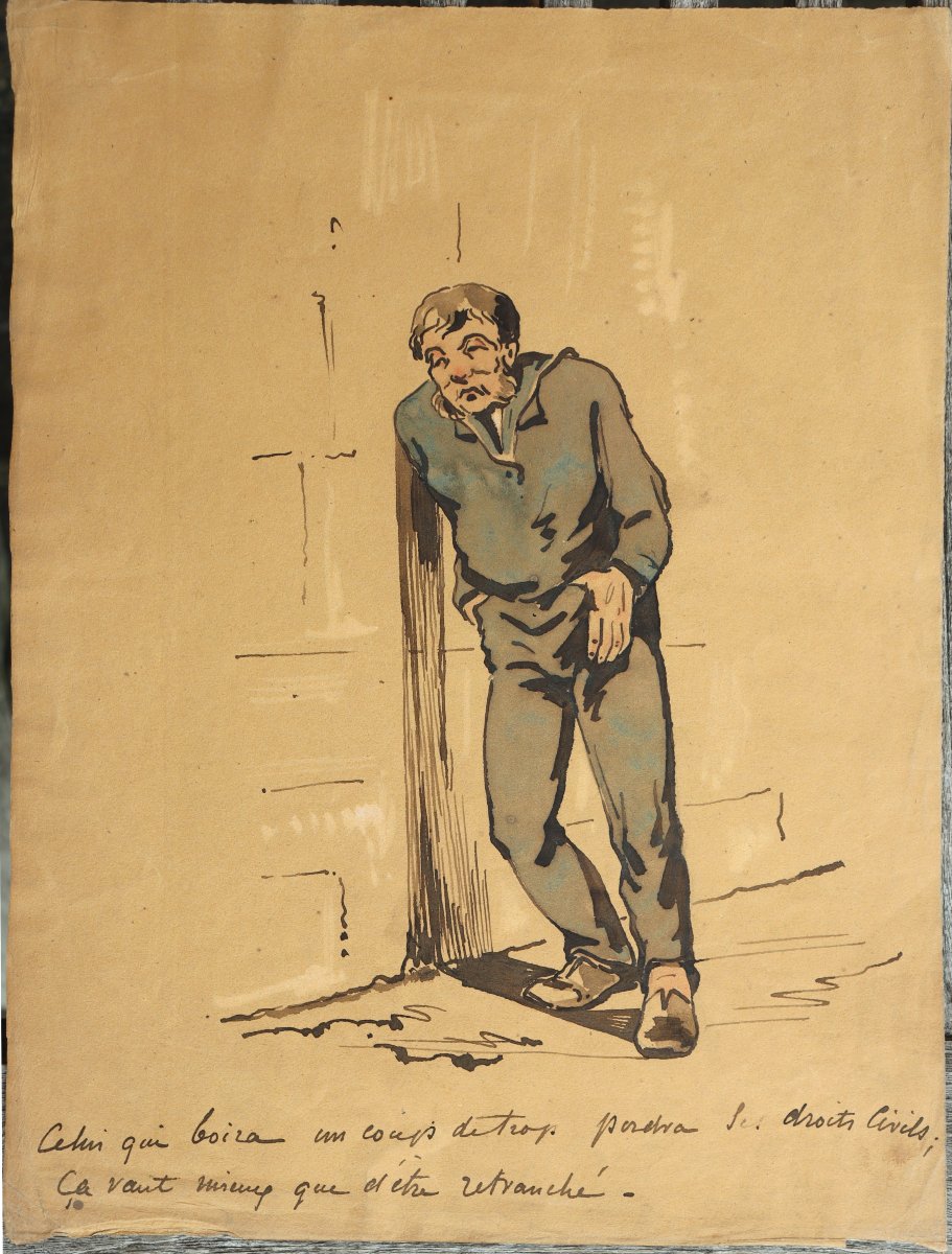 French School, Circa 1900 : “the Drunkard”