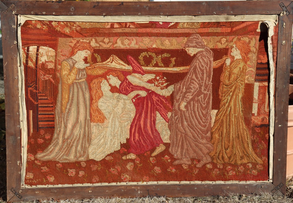 GRANDE TAPISSERIE PRE-RAPHAELITE : "LE RÊVE DE DANTE" -photo-3