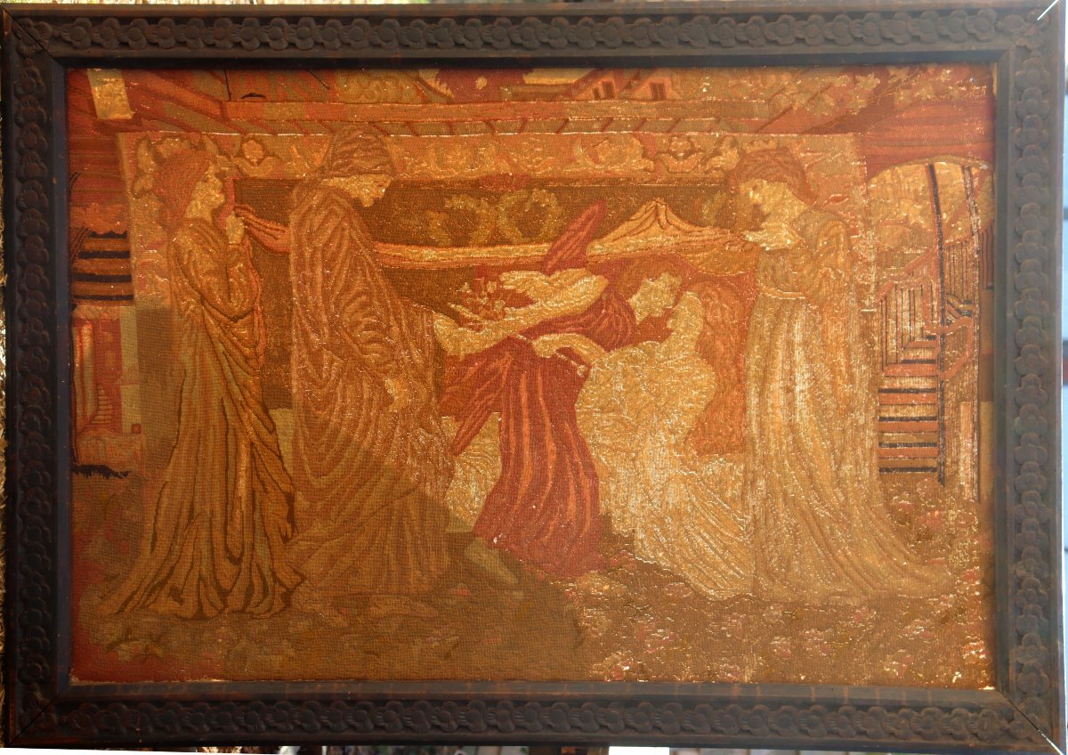 GRANDE TAPISSERIE PRE-RAPHAELITE : "LE RÊVE DE DANTE" -photo-4