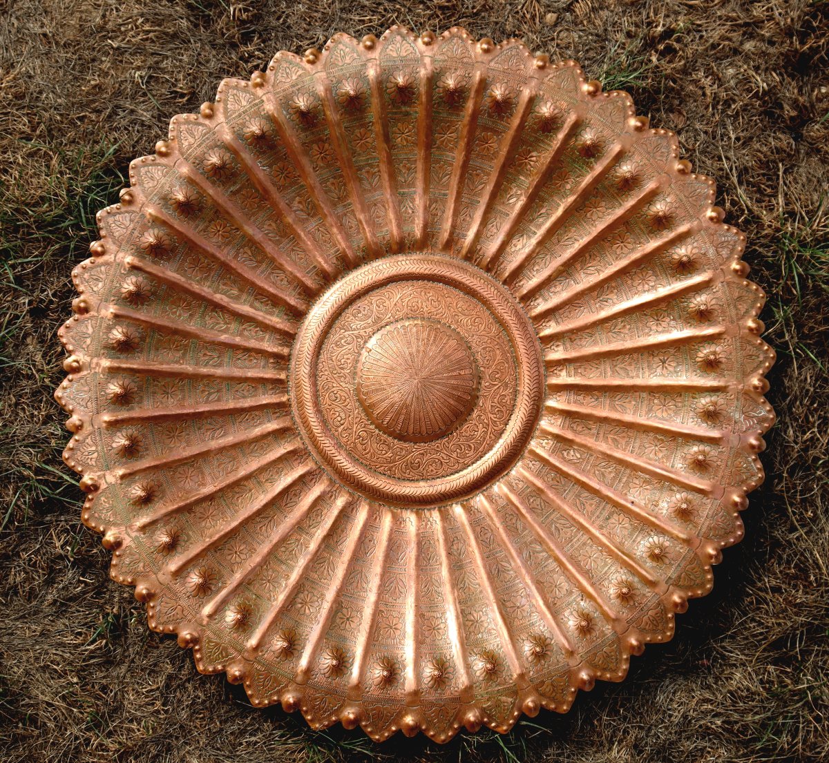 "large Chiseled Moroccan Copper Tray"