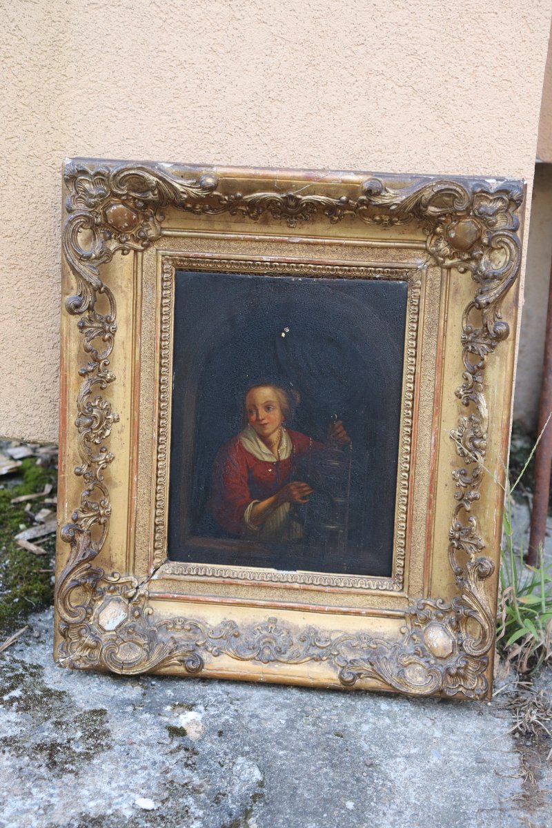 XIXe Century School : "young Woman With A Parrot"-photo-2