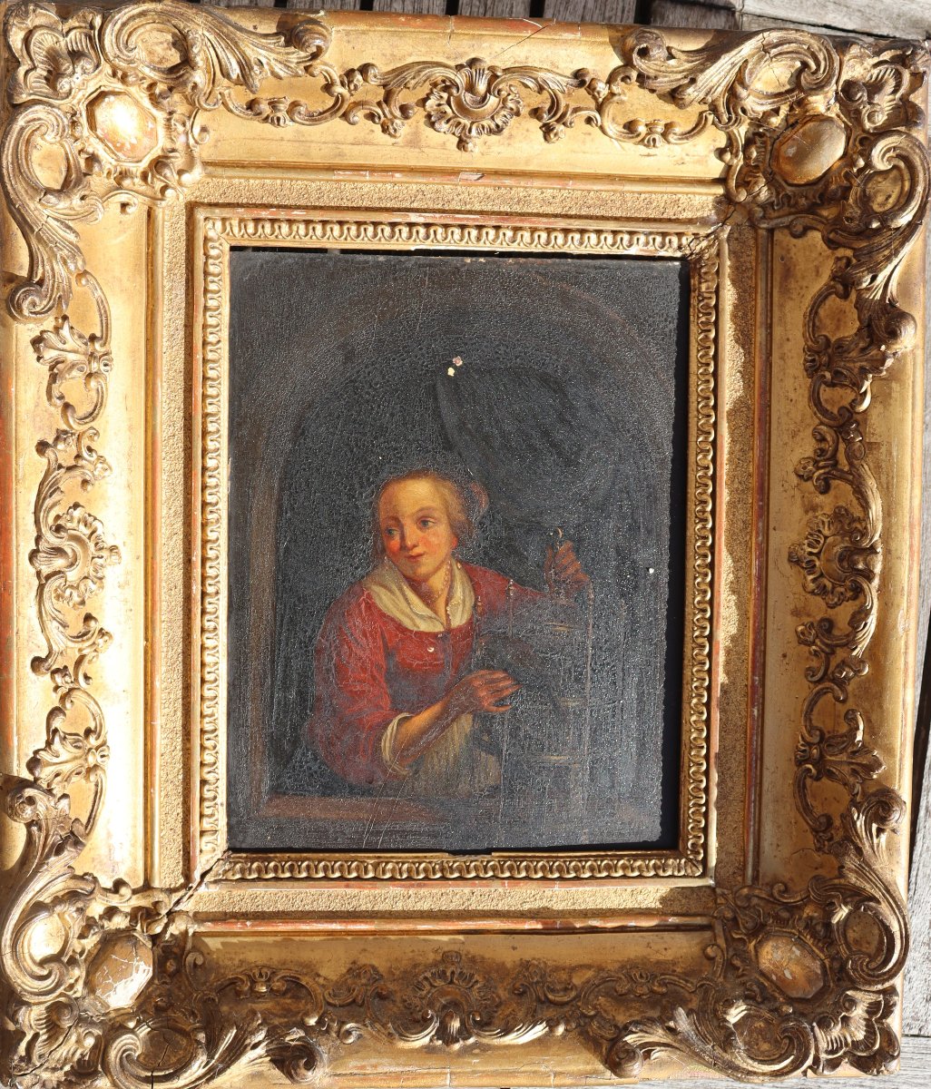 XIXe Century School : "young Woman With A Parrot"
