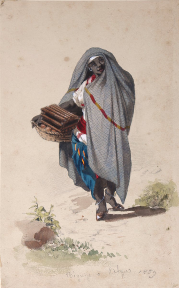 19th-century Watercolor : “the Algerian Woman”