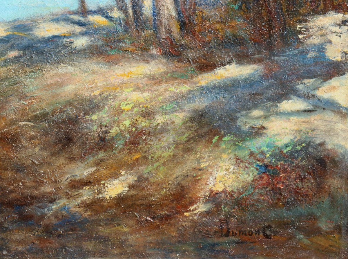 ELIE HENRI DUMONT : grand tableau "BORD D'ETANG DANS LES LANDES" -photo-3