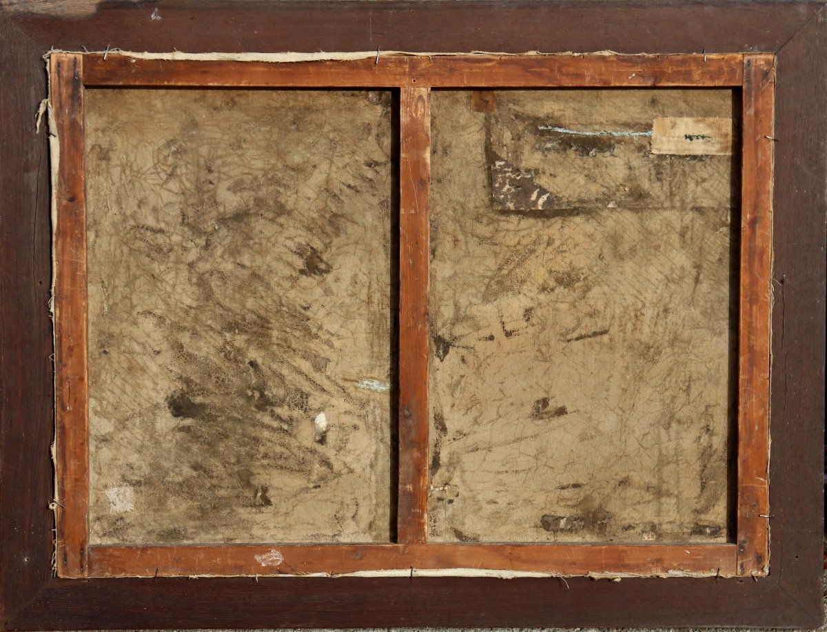 ELIE HENRI DUMONT : grand tableau "BORD D'ETANG DANS LES LANDES" -photo-3