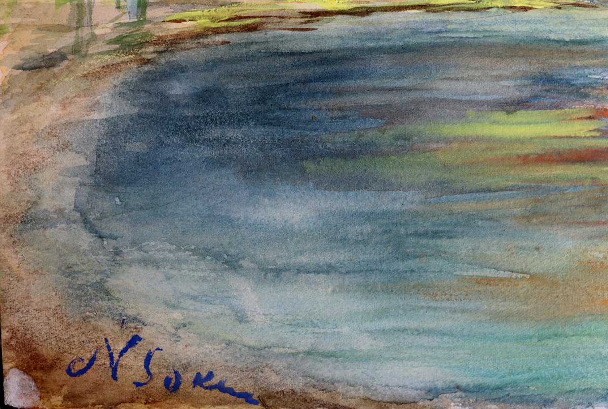 ECOLE FRANCAISE VERS 1930 : « COUCHER DE SOLEIL SUR LA MER »-photo-1