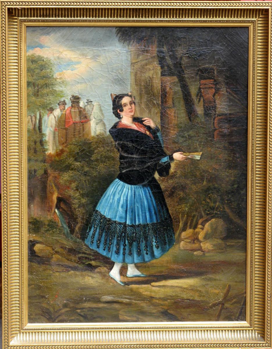 TOILE XIXème : "LA JOLIE ESPAGNOLE"