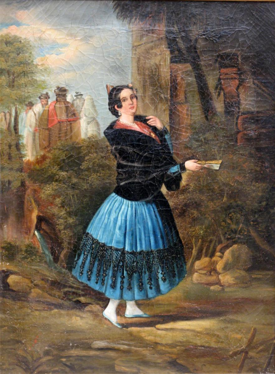 TOILE XIXème : "LA JOLIE ESPAGNOLE"-photo-2