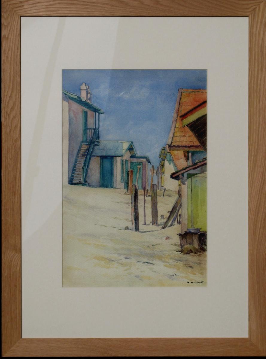 ADRIEN-HENRI GILLOT : MAISONS SUR LA PLAGE A MIMIZAN-photo-2