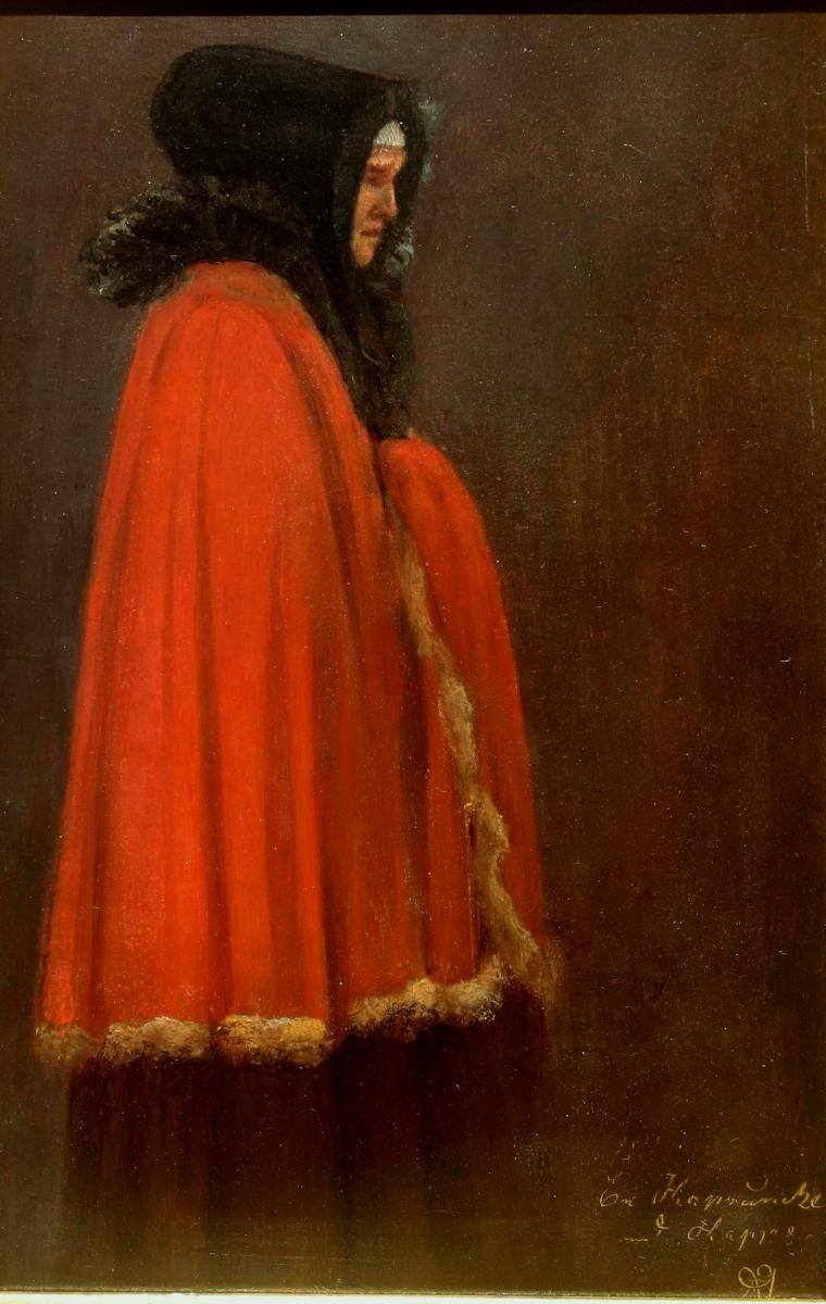 HUILE SUR PAPIER RUSSE : LE MANTEAU ROUGE-photo-2