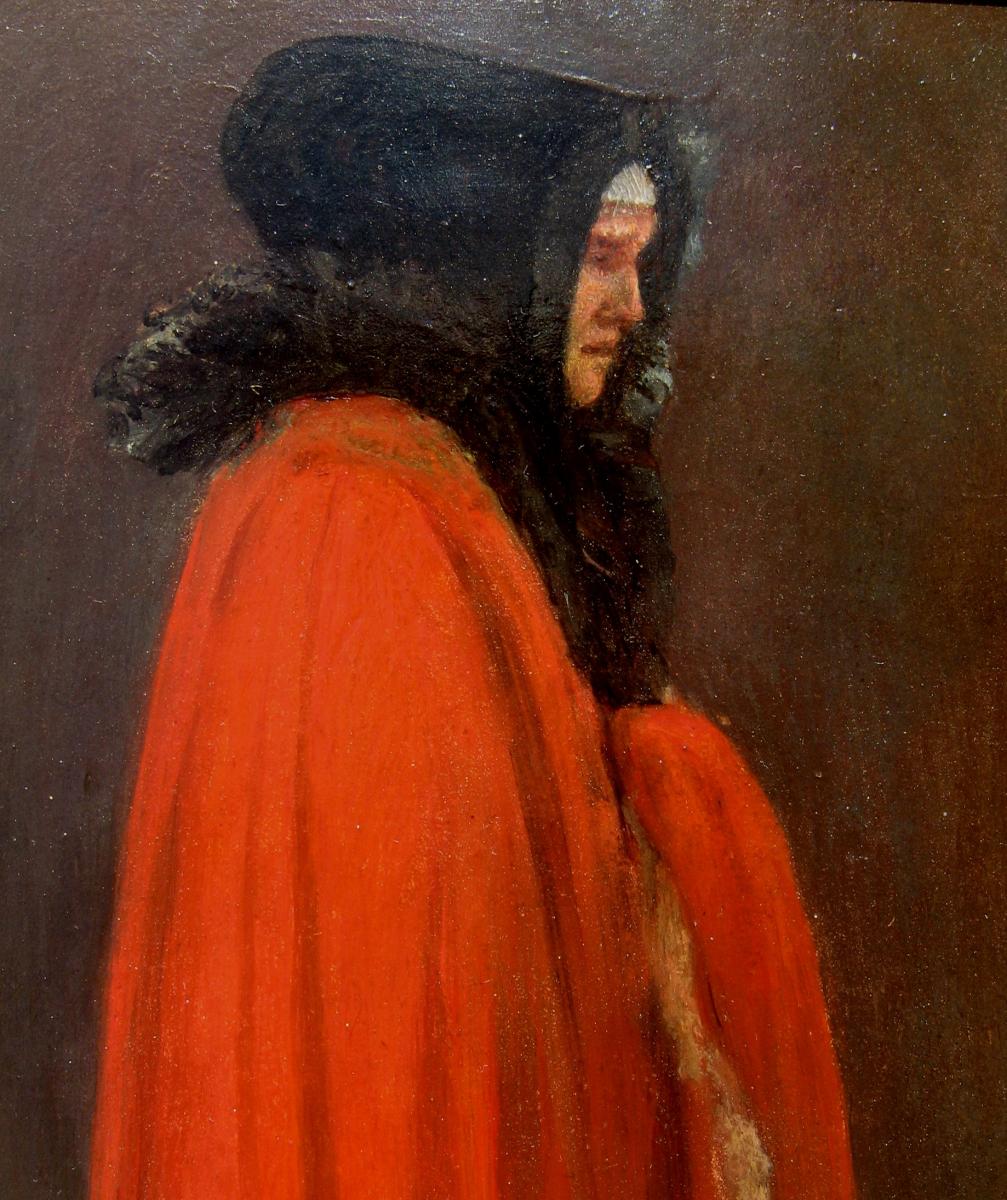 HUILE SUR PAPIER RUSSE : LE MANTEAU ROUGE-photo-3