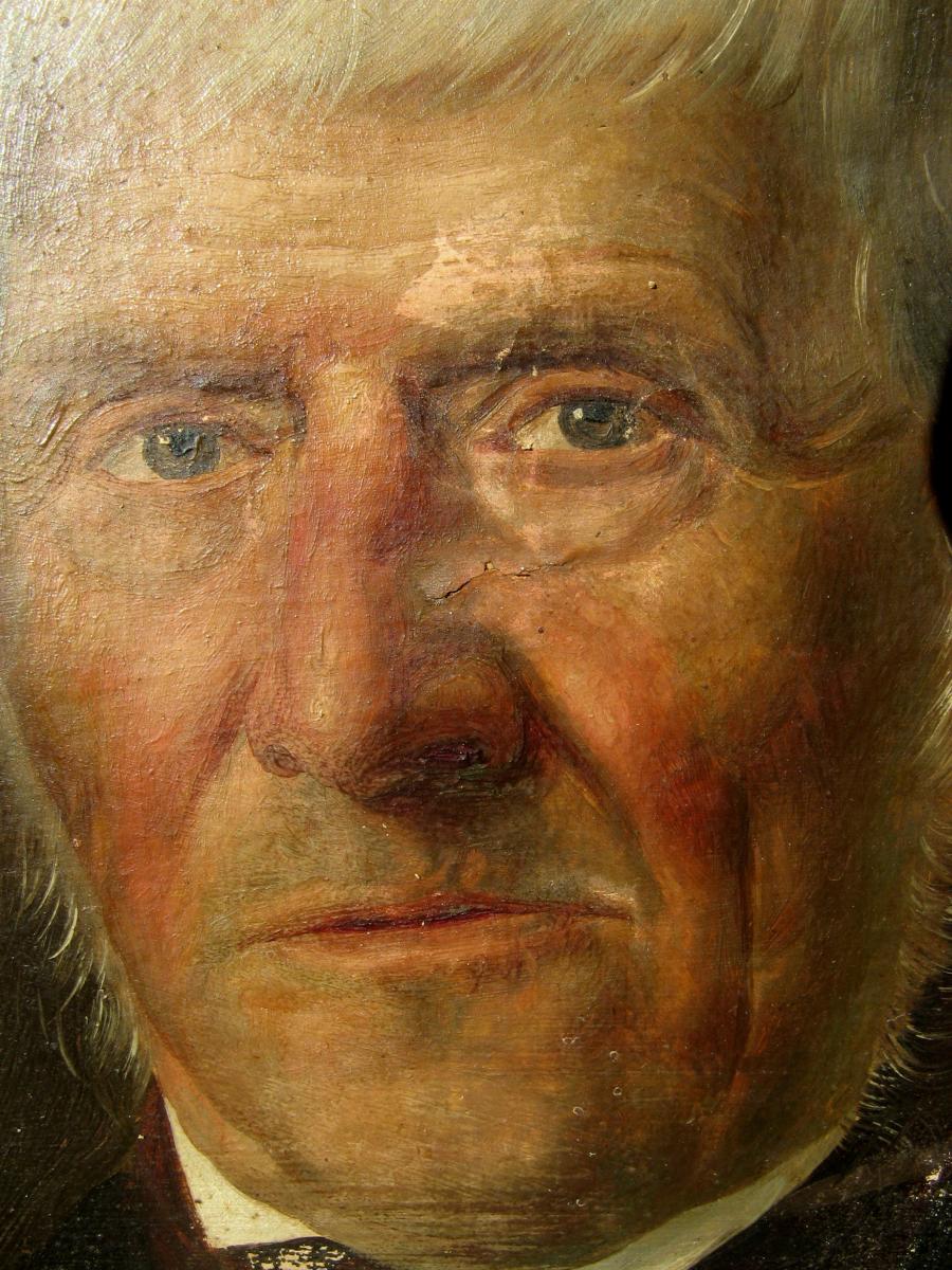 Oil On Paper Early XIX : Portrait Of Man-photo-4