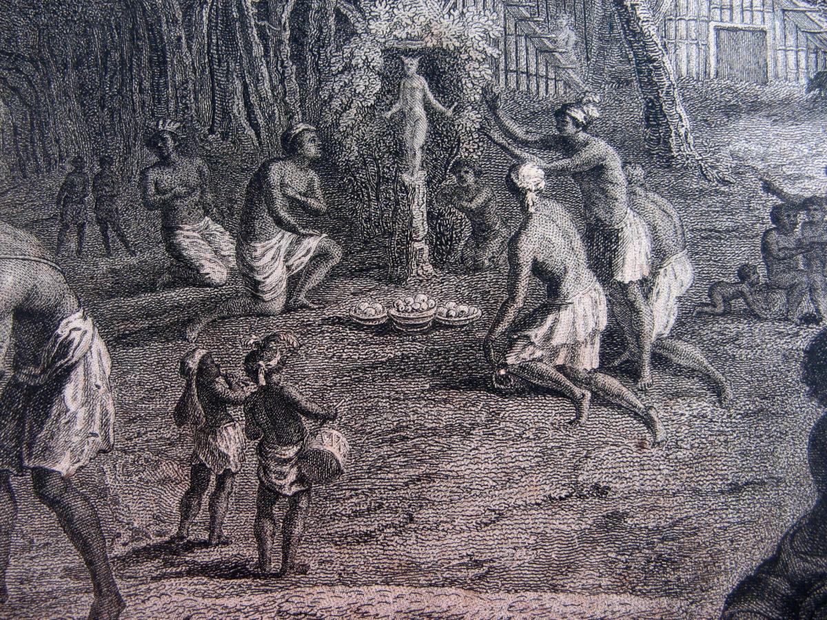 GRANDE ESTAMPE "LE CULTE DES NEGRES" CIRCA 1800-photo-3