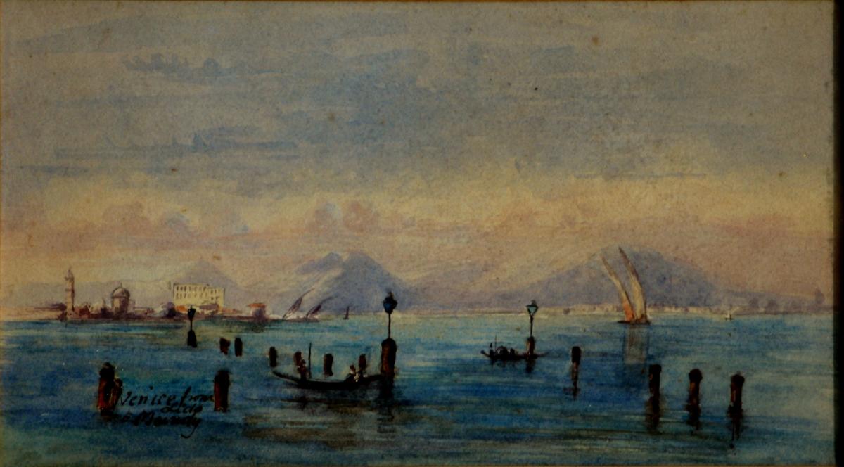 E. MUNDY : AQUARELLE ANGLAISE VENISE DEPUIS LE LIDO-photo-3