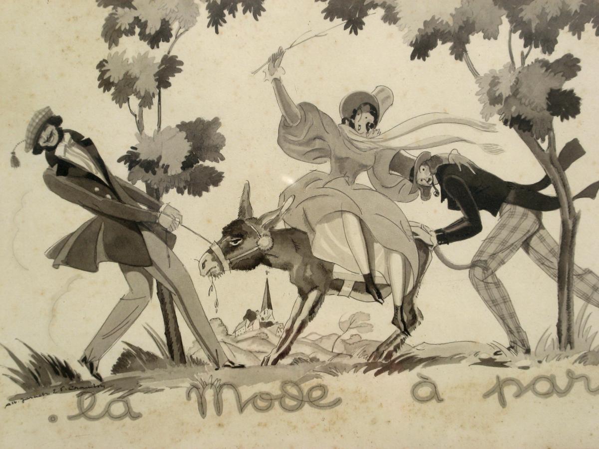 Albert Jarach : Original Fashion Drawing "the Donkey"-photo-3