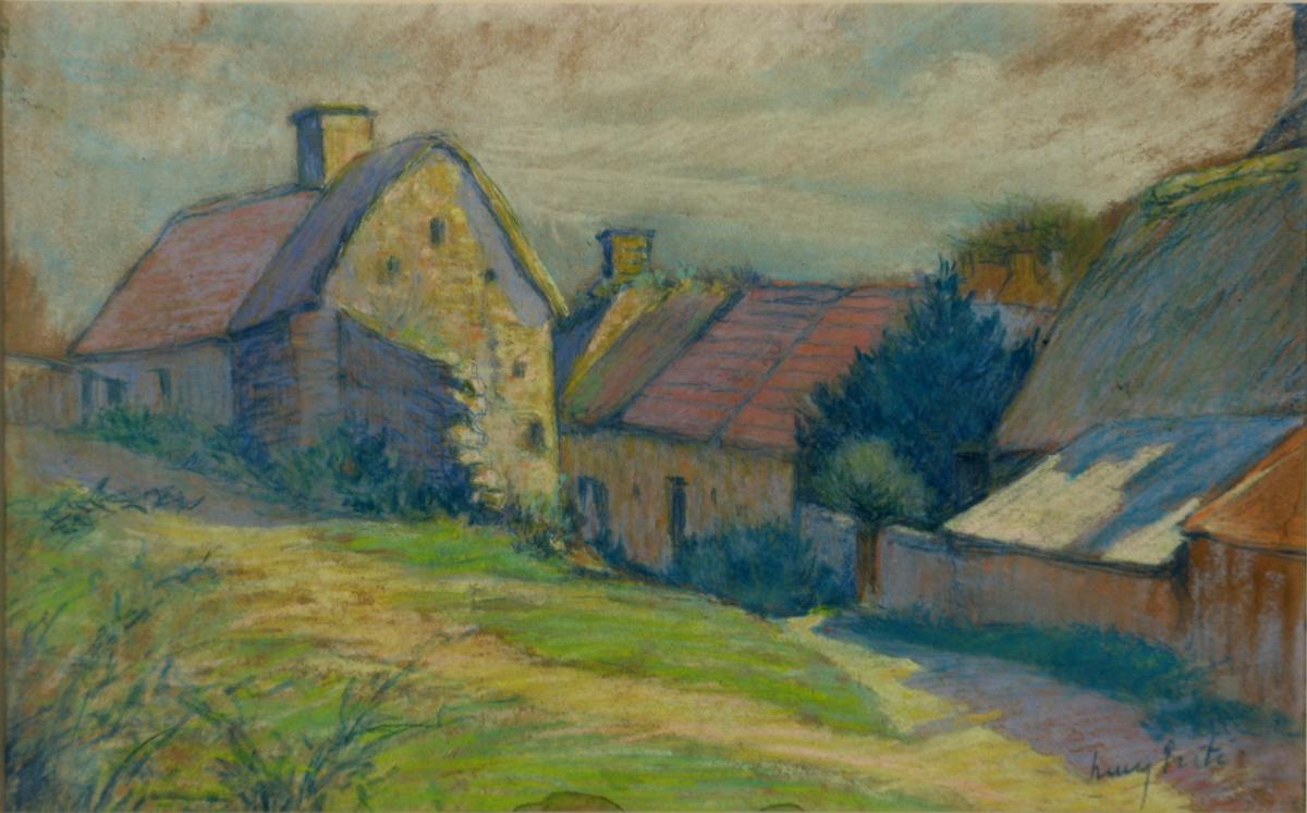 HENRY PRITE : PASTEL "VILLAGE BRETON"-photo-2