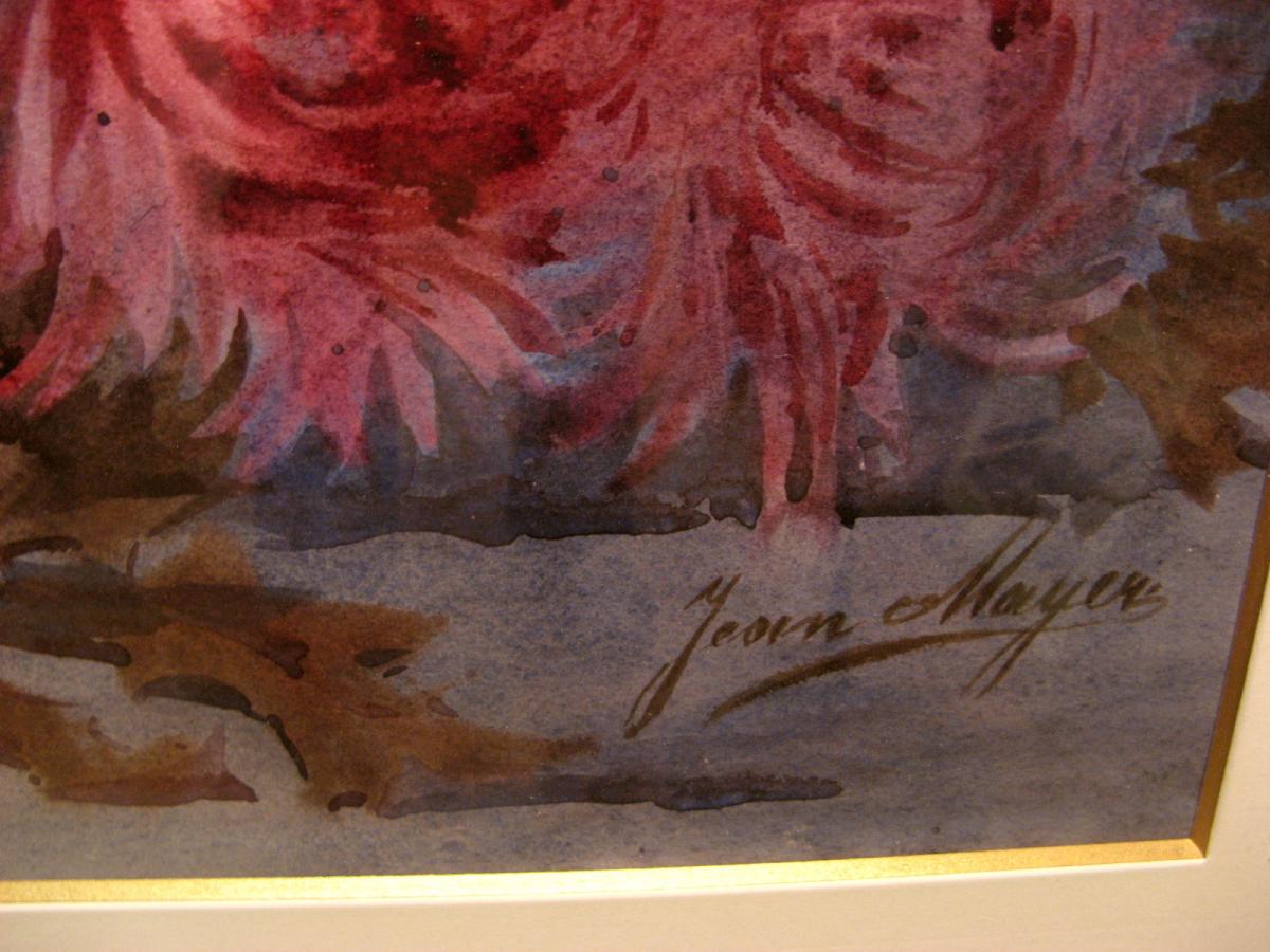 Jean Mayer : Large Watercolor "jete De Dalhias"-photo-4