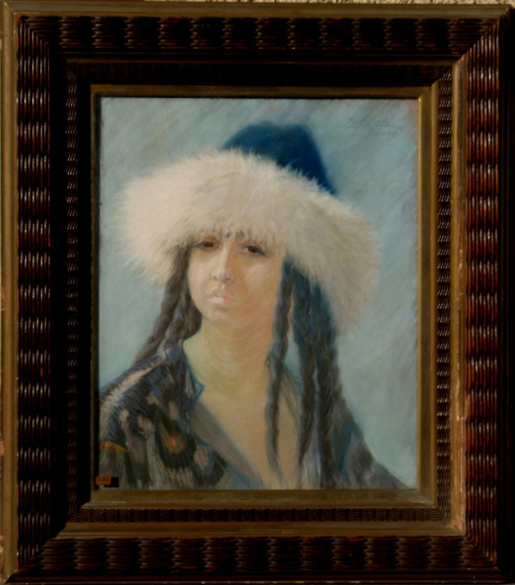 Pastel: "portrait Of A Young Uzbek"