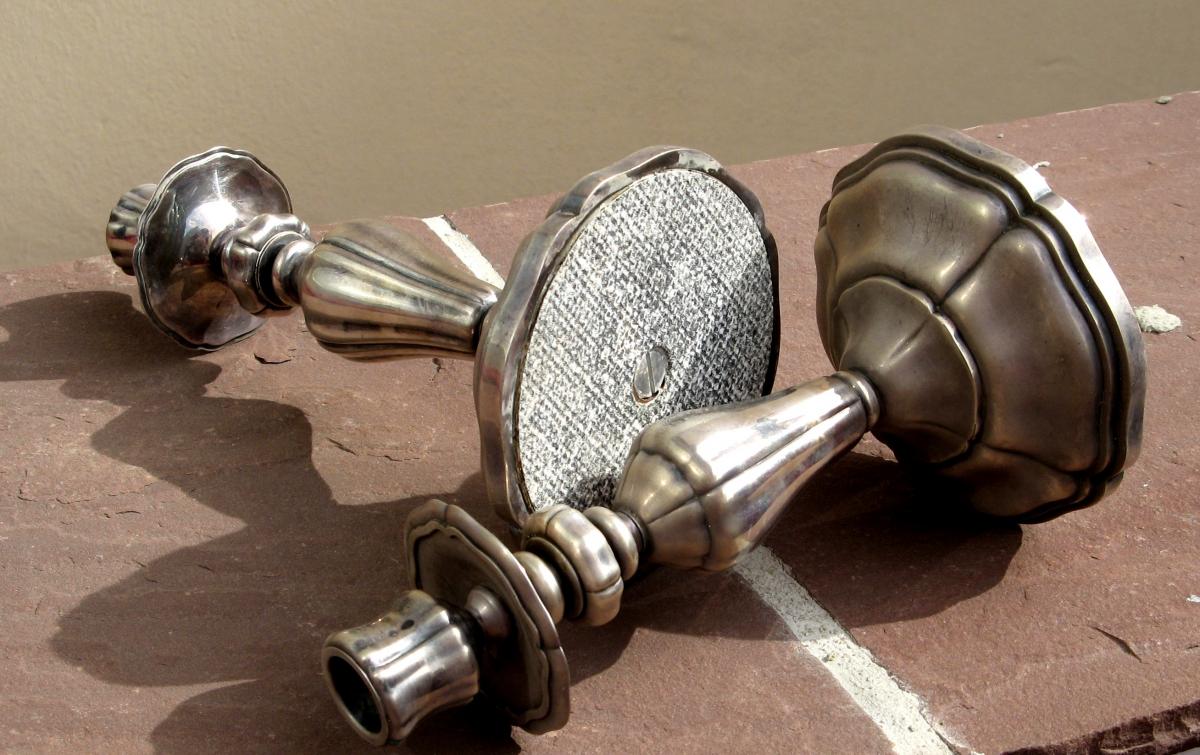 Saint-medard : Pair Of Bougeoirs Metal Silver-photo-3