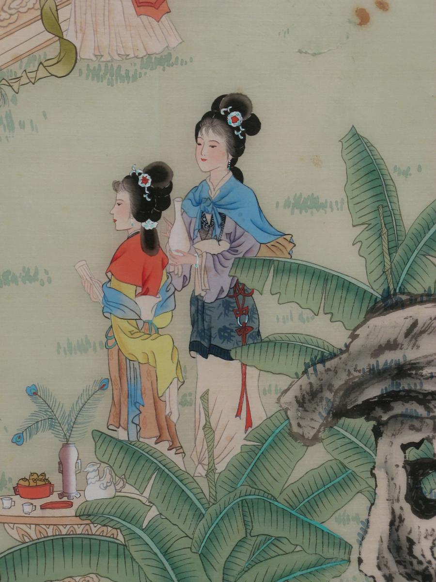 GRANDE PEINTURE CHINOISE SUR SOIE : "LES JOLIES DAMES"-photo-4