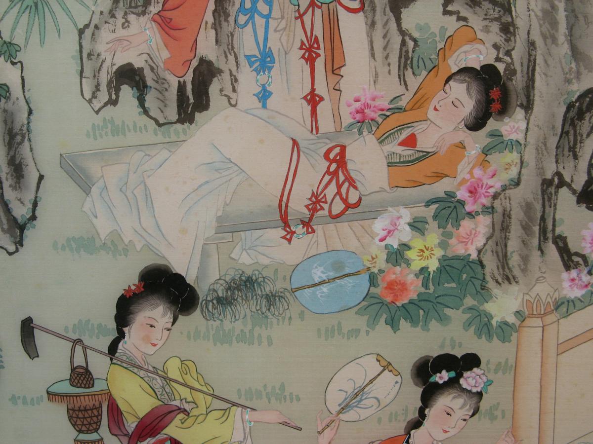 Great Chinese Painting On Silk : "les Jolies Dames"-photo-2