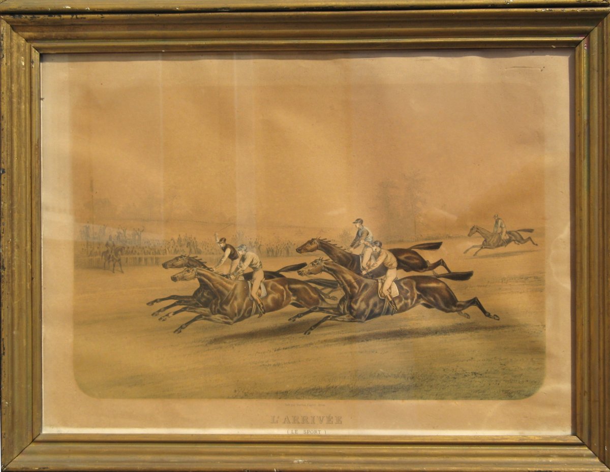 Victor Adam: Pair Of Large "horse Racing" Lithographs-photo-3