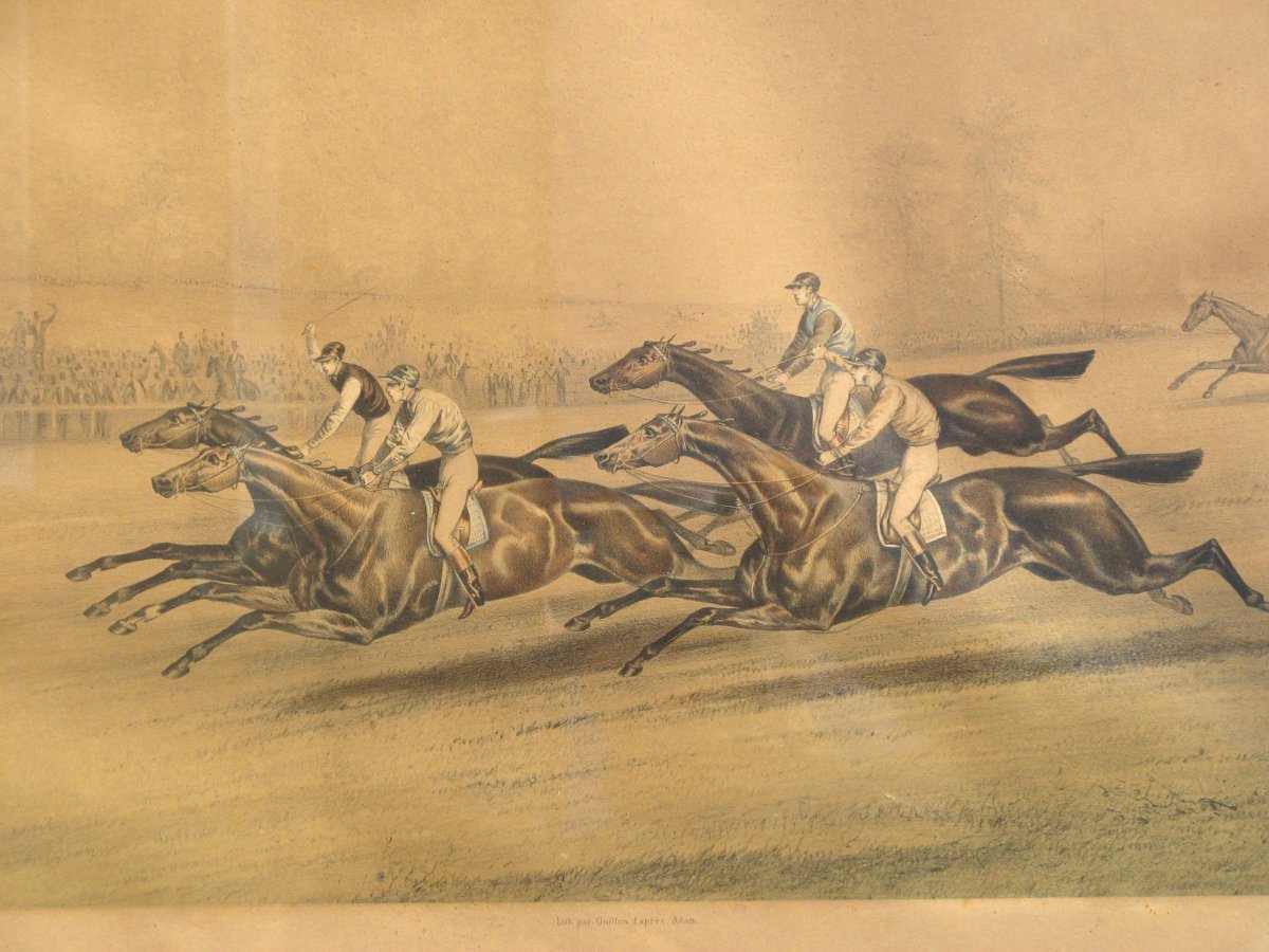 Victor Adam: Pair Of Large "horse Racing" Lithographs-photo-1