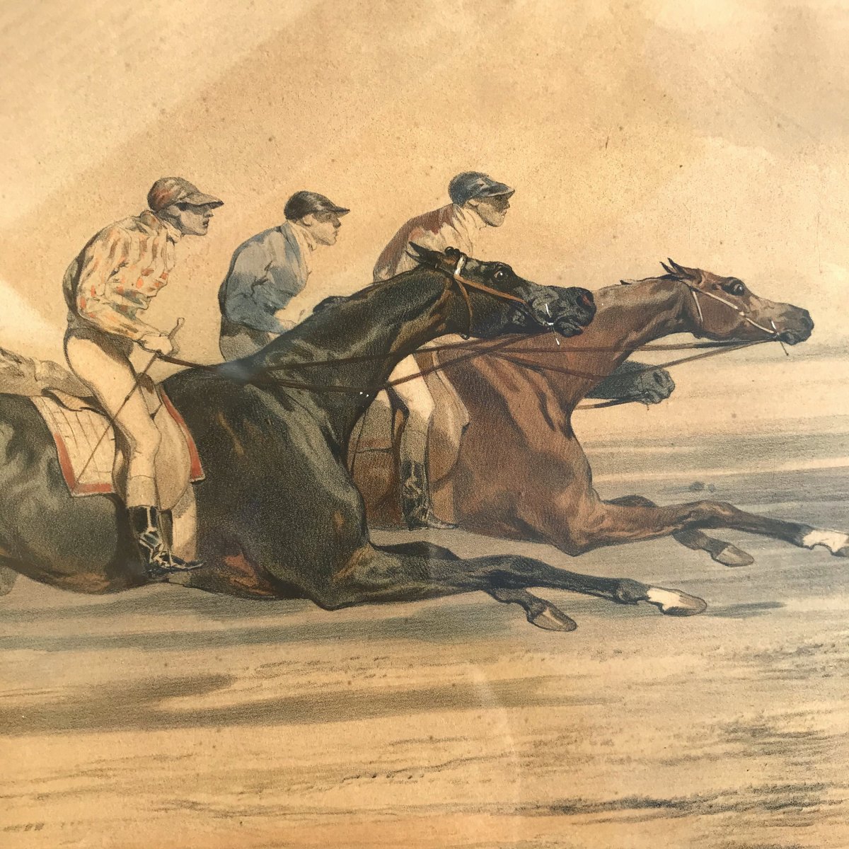 Alfred De Dreux : Large Lithography "horse Race"-photo-3