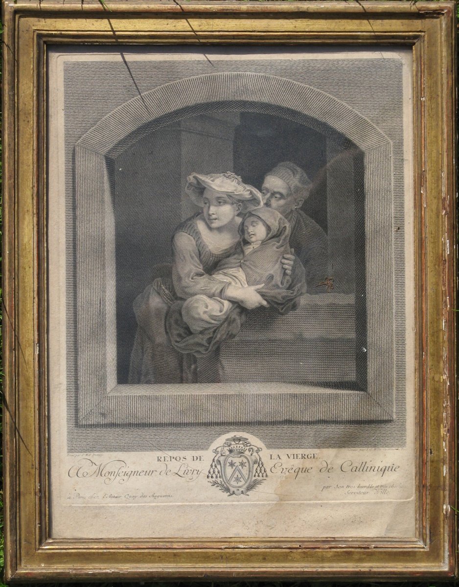 J.g. Wille : Eighteenth Print "the Rest Of The Virgin" Golden Frame