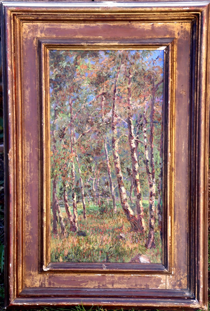 "russian School Late XIXth (levitan?):" Birch Wood ""-photo-2