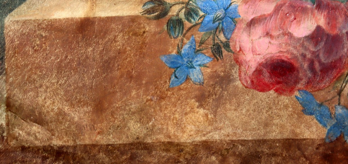 Watercolor Circa 1820 : "flowers With Insects"-photo-4