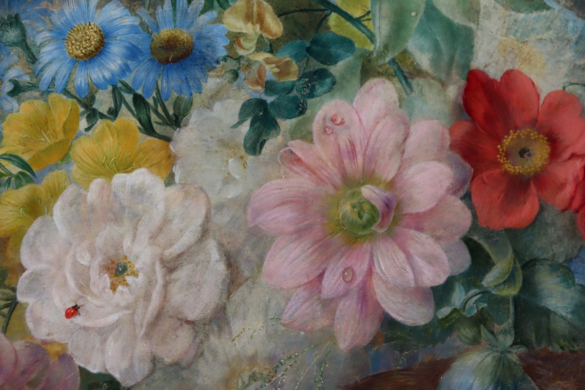 AQUARELLE CIRCA 1820 : "JETE DE FLEURS AUX INSECTES"-photo-1