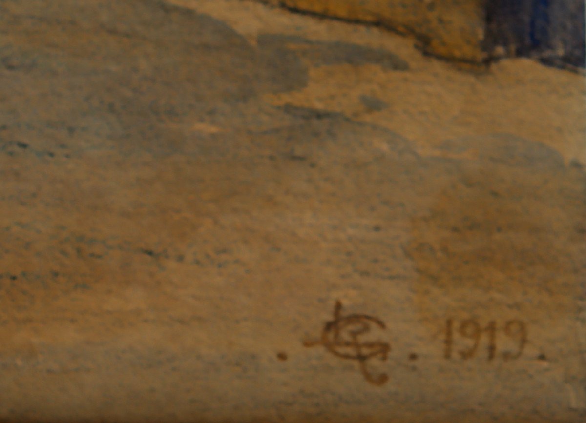 ECOLE FRANCAISE 1919 : AQUARELLE  "RUE DU BAIN AUX PLANTES A STRASBOURG"-photo-3