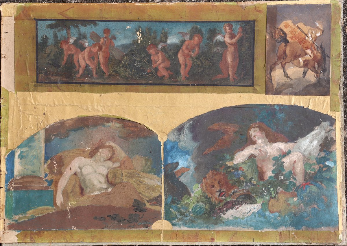 French School Circa 1870 : "romantic Montage From Le Brun"