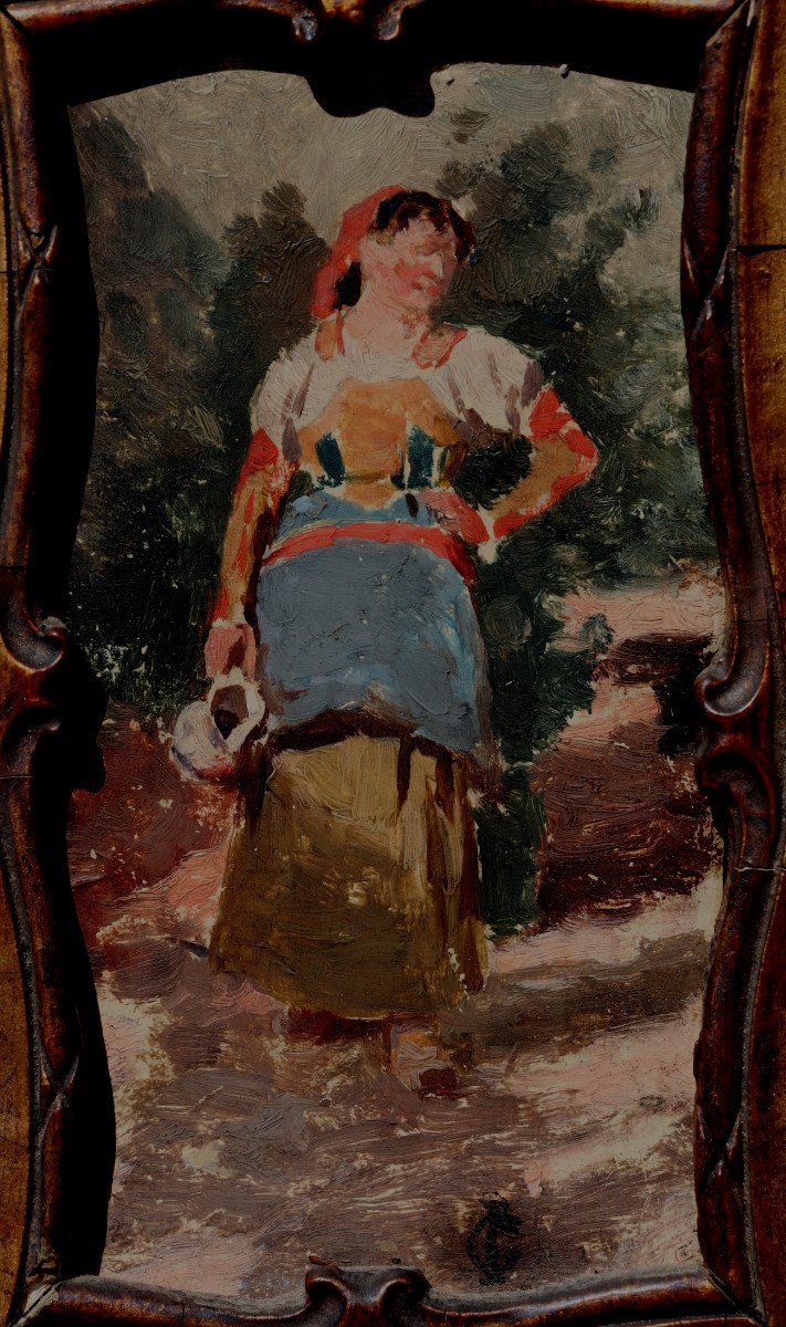 ECOLE ITALIENNE VERS 1880 : "JEUNE FEMME A LA CRUCHE"-photo-2