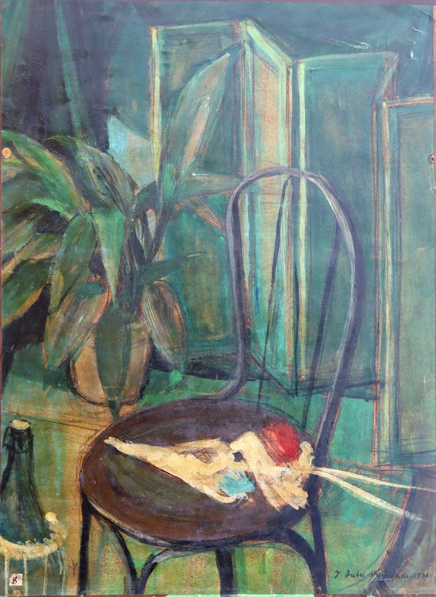 V. DUHU HANNOUCH : "NATURE MORTE A LA CHAISE 1951"