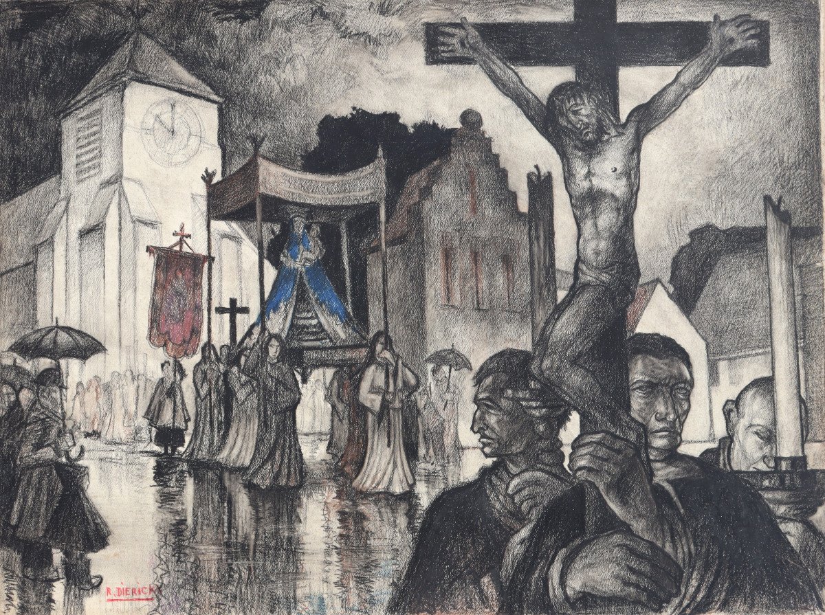 RAYMOND DIERICKX : "PROCESSION SOUS LA PLUIE"