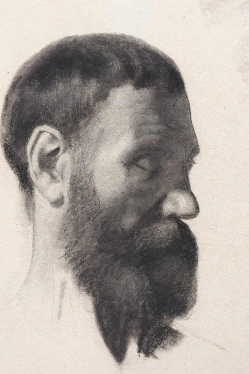 French School Circa 1880 : "profile Of A Bearded Man"-photo-2