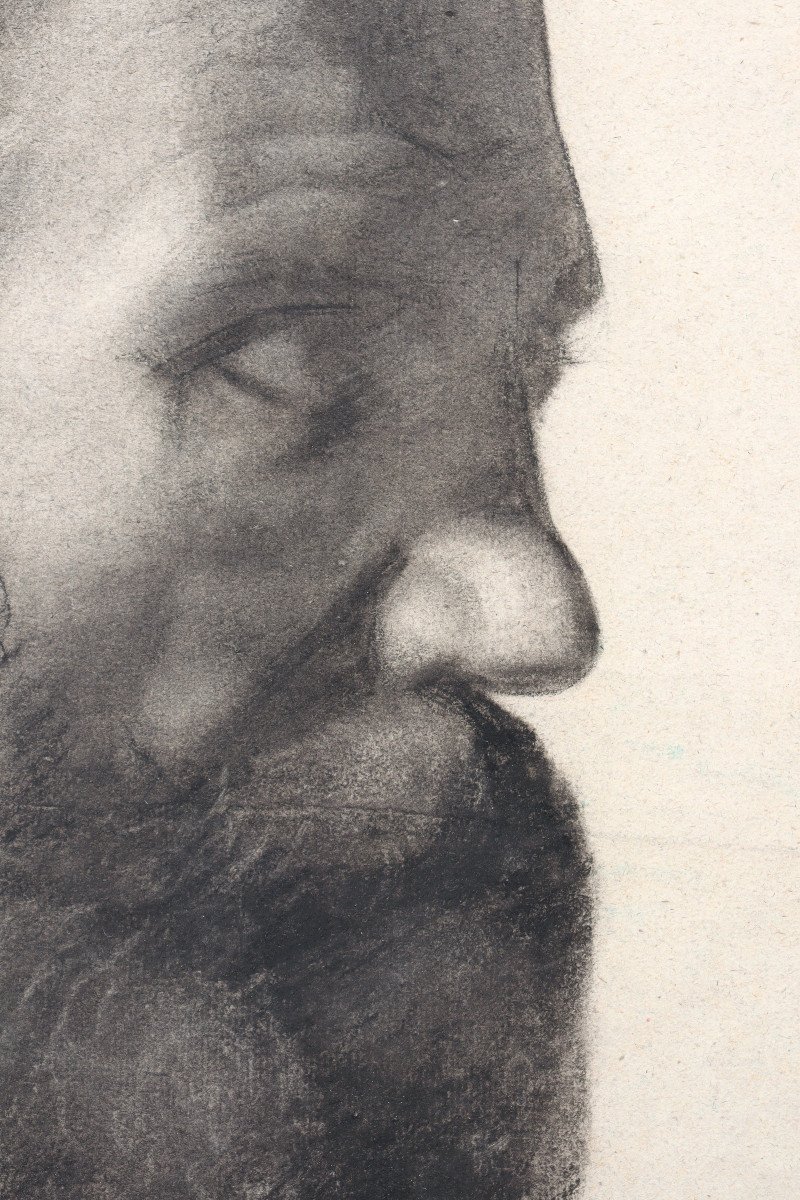French School Circa 1880 : "profile Of A Bearded Man"-photo-3