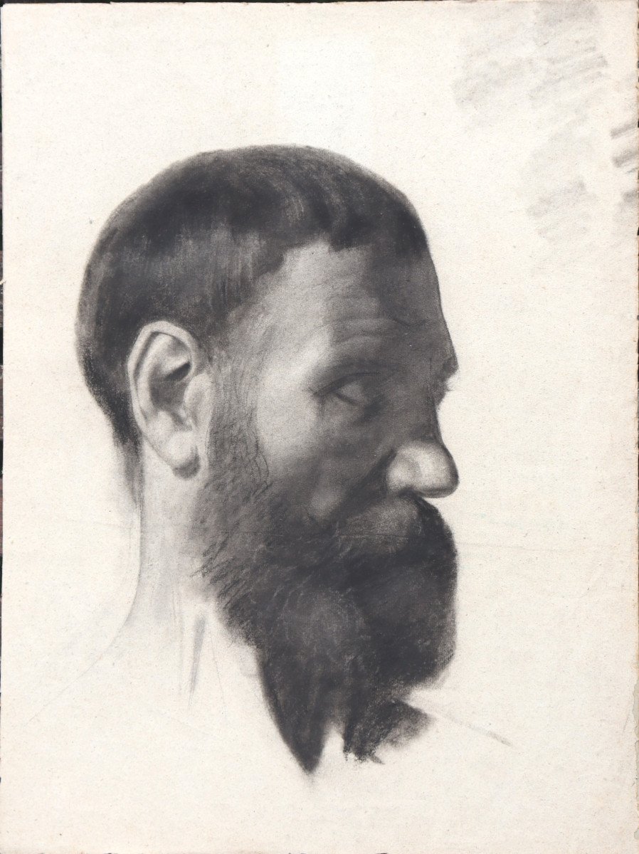 French School Circa 1880 : "profile Of A Bearded Man"