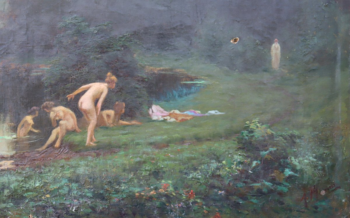 Alfred Plauzeau : "bathers Scared By A Hermit"-photo-2