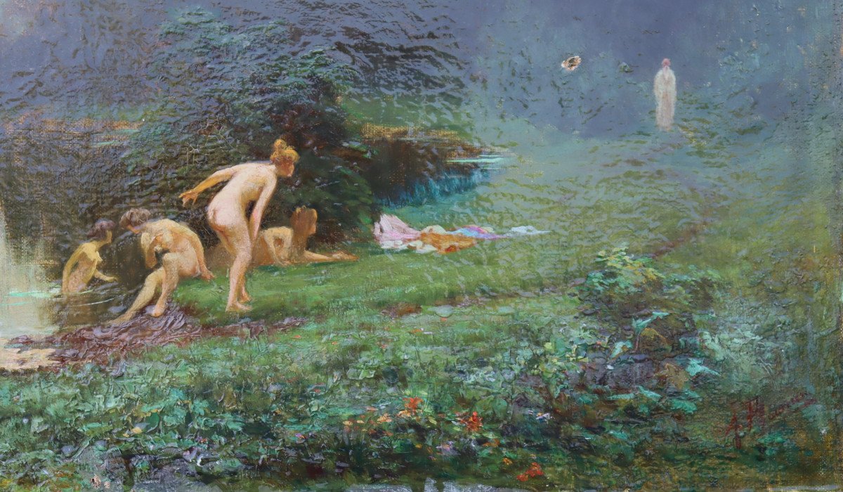 Alfred Plauzeau : "bathers Scared By A Hermit"-photo-5