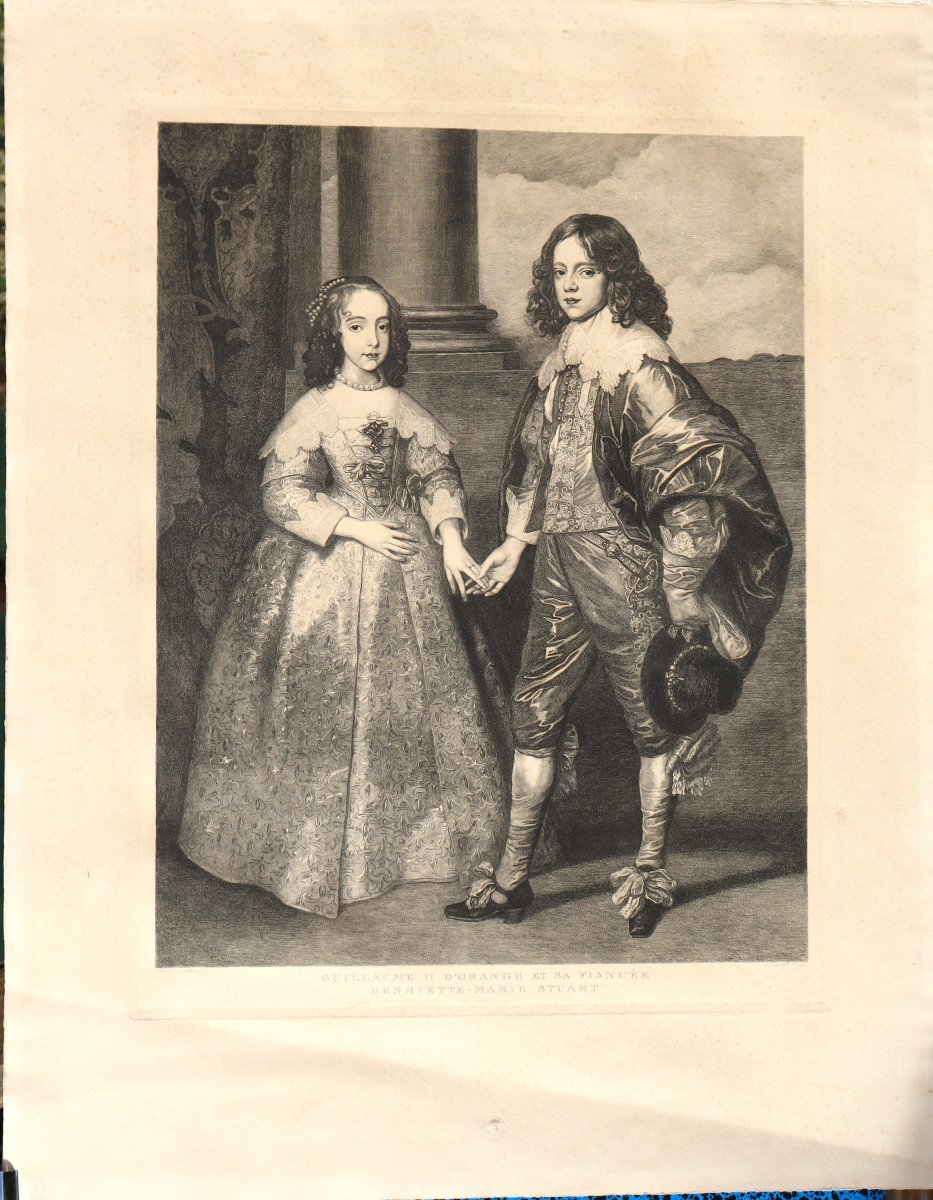 Huge Engraving After Van Dyck : "william II And Mary Stuart Children"-photo-2
