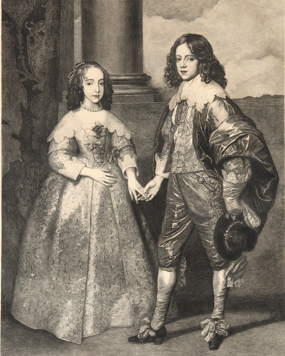 IMMENSE GRAVURE D'APRES VAN DYCK : "GUILLAUME II ET MARIE STUART ENFANTS"